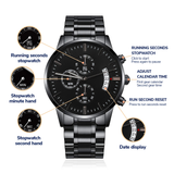 Non-Message Card Black Chronograph Watch with Buyer Upload