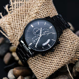 Non-Message Card Black Chronograph Watch with Buyer Upload